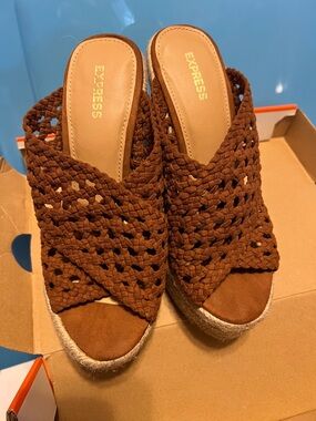 Express Brown Wedge Slide Heels